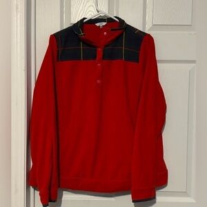 Crown Ivy Long Sleeve 1/4 Button Sweater Shirt 2XL Red Cotton Rayon Plaid Accent